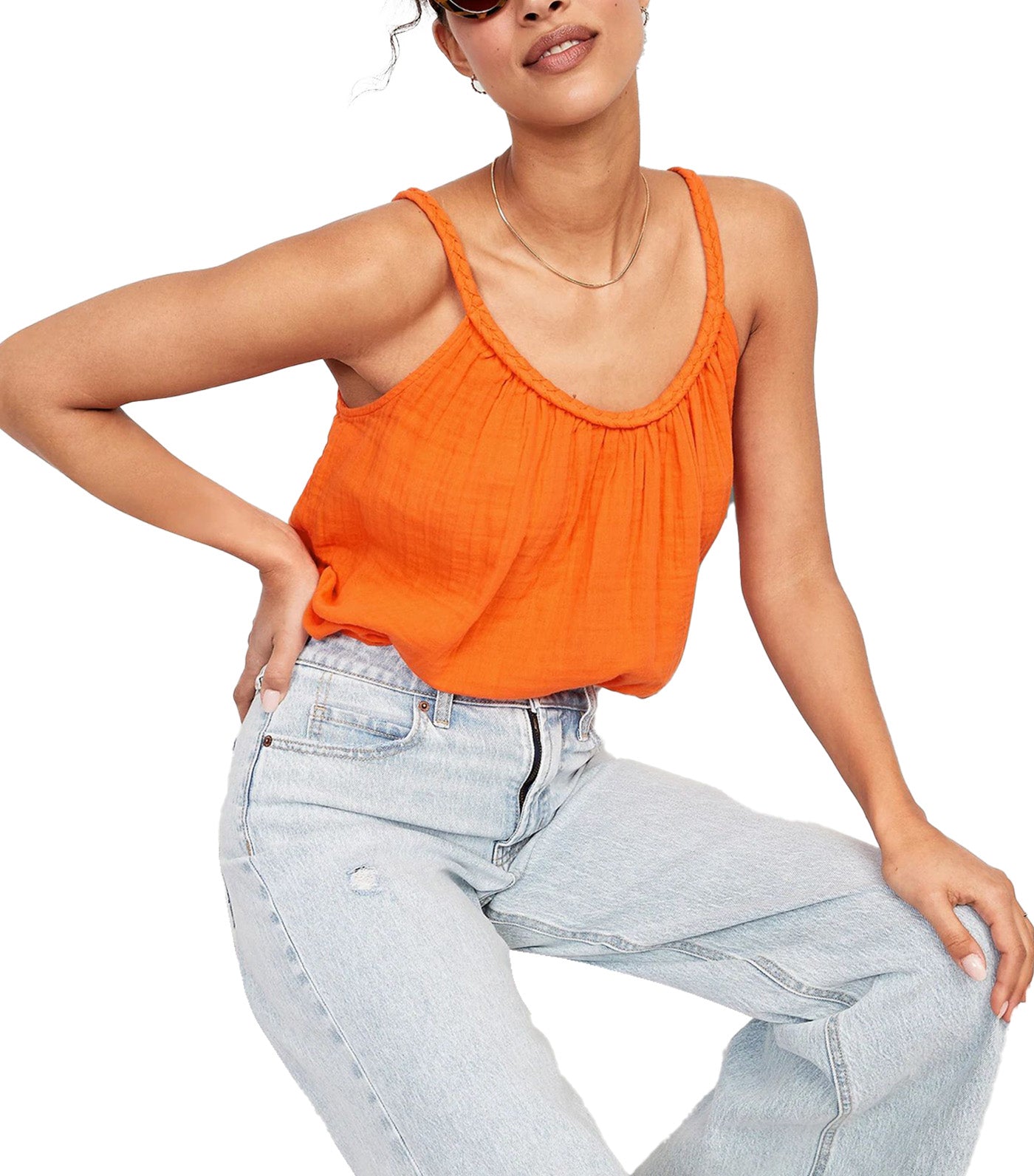 Sleeveless Braided-Strap Top for Women Blazing Orange