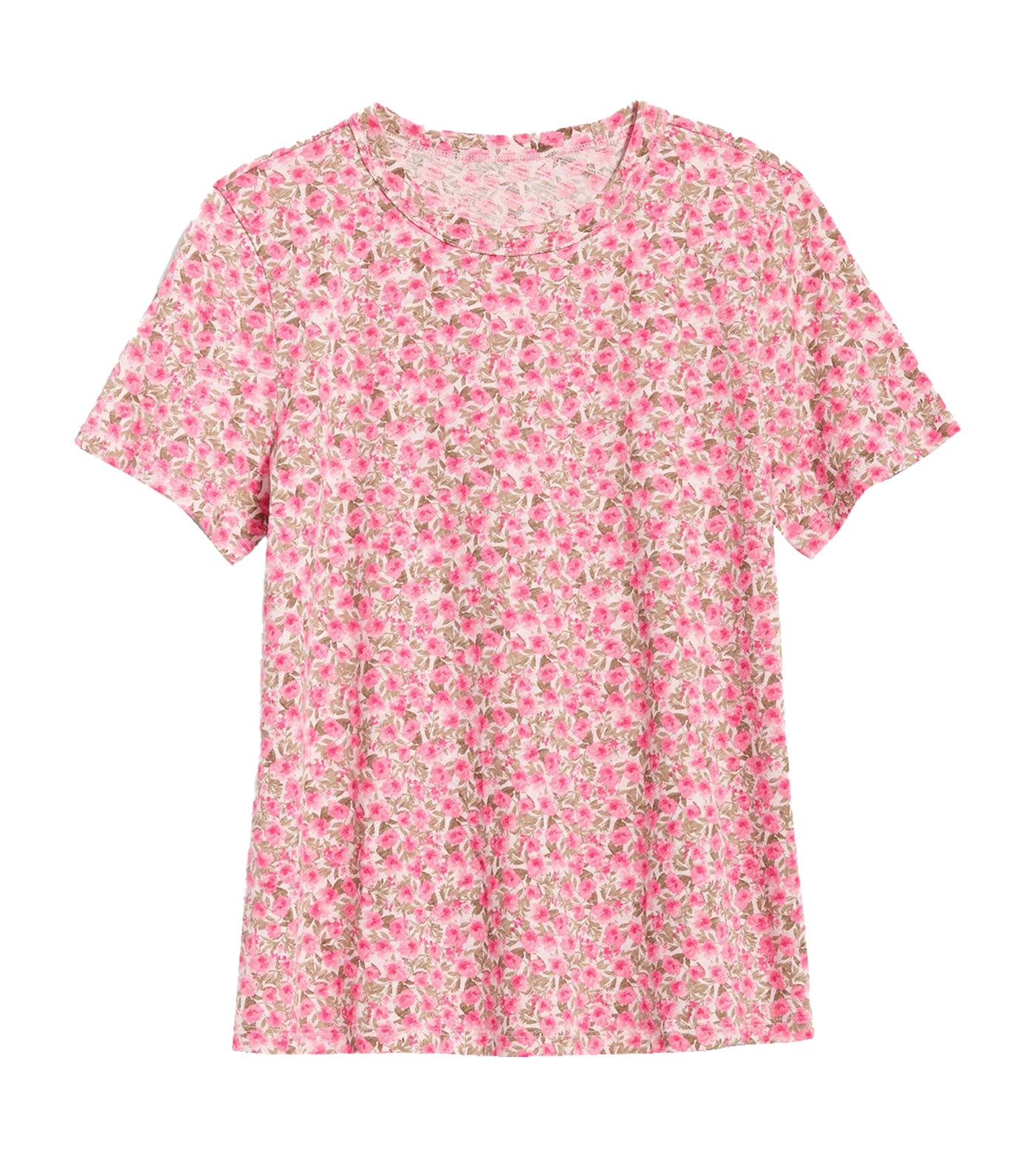 EveryWear Printed Slub-Knit T-Shirt for Women Pink Floral Combo