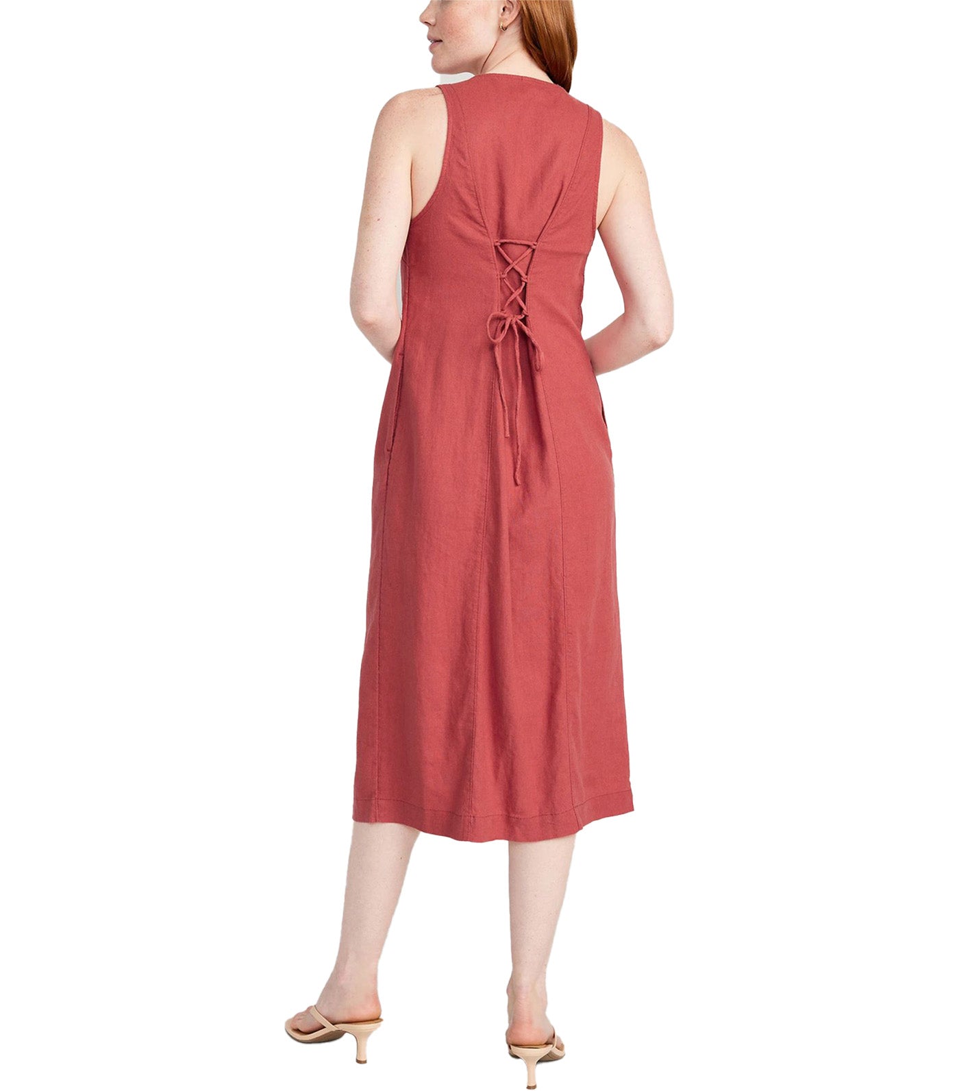 Sleeveless Button-Front Linen-Blend Maxi Shift Dress for Women Mineral Rouge
