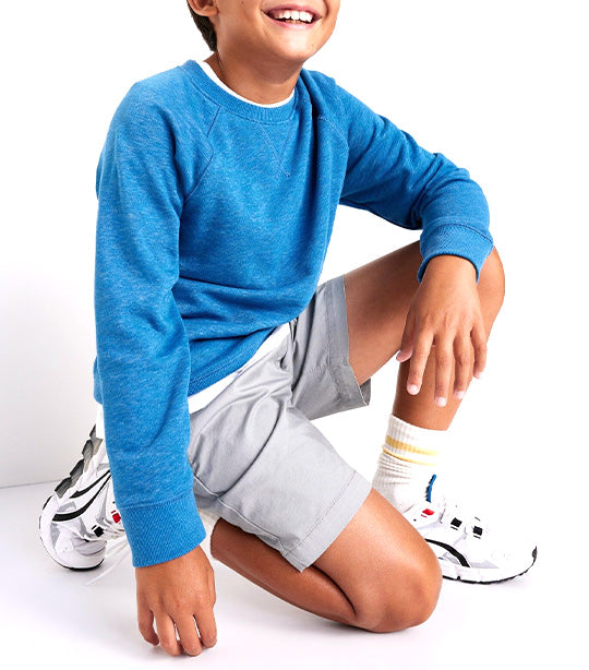 Twill Non-Stretch Jogger Shorts for Boys (Above Knee) Greyscale