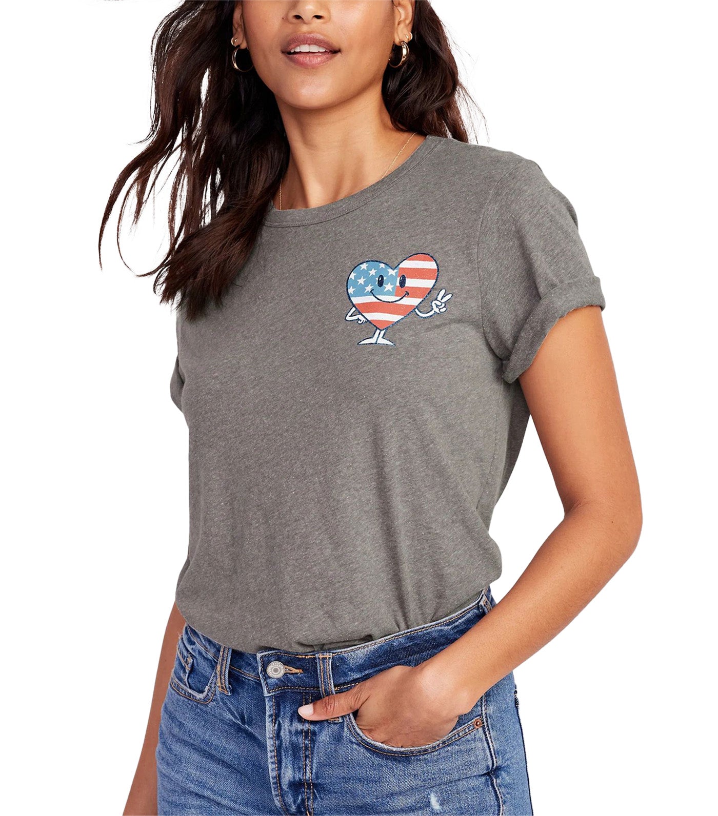 EveryWear Graphic T-Shirt for Women Flag Hearts