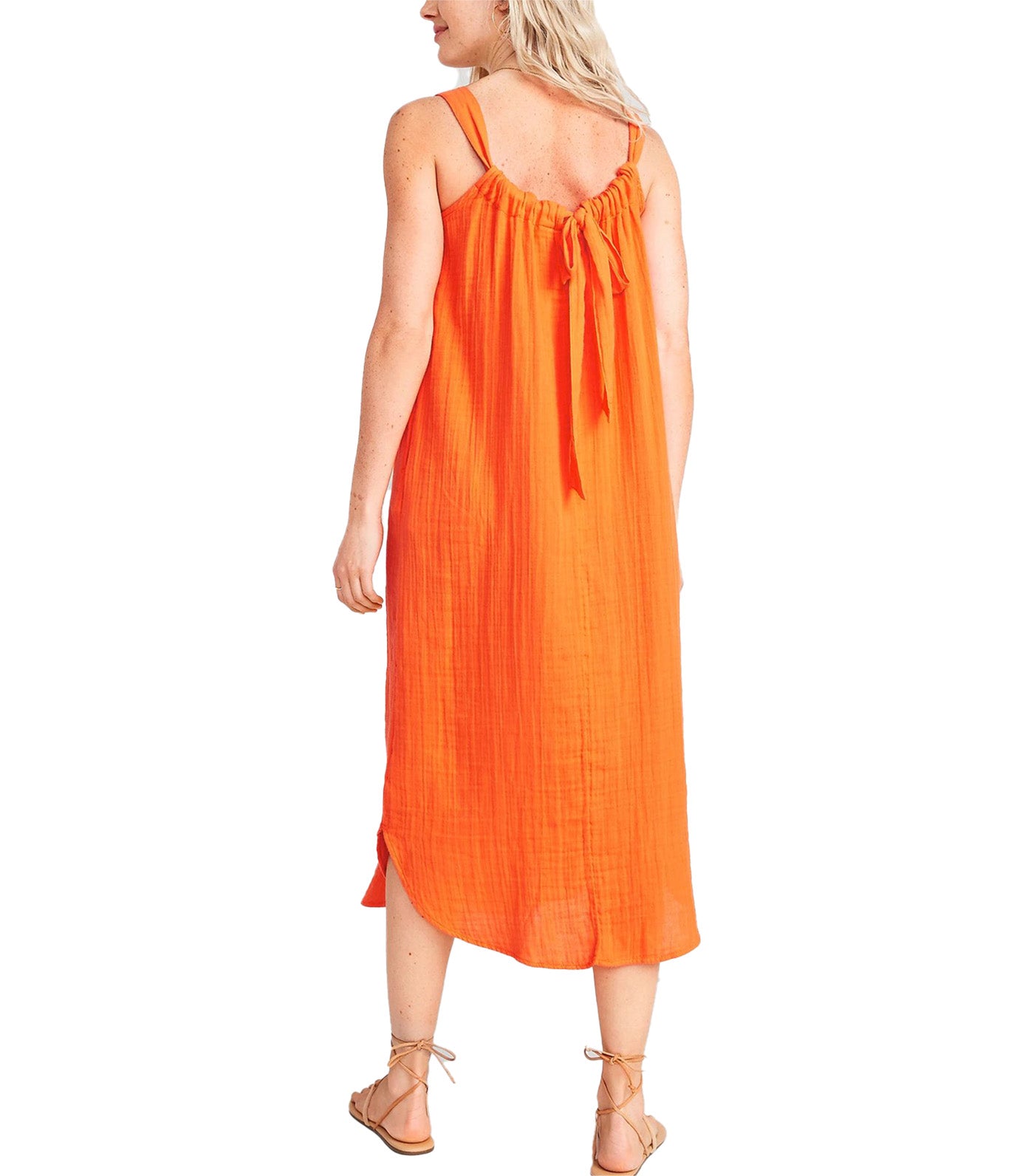 Sleeveless Shirred Maxi Dress for Women Blazing Orange