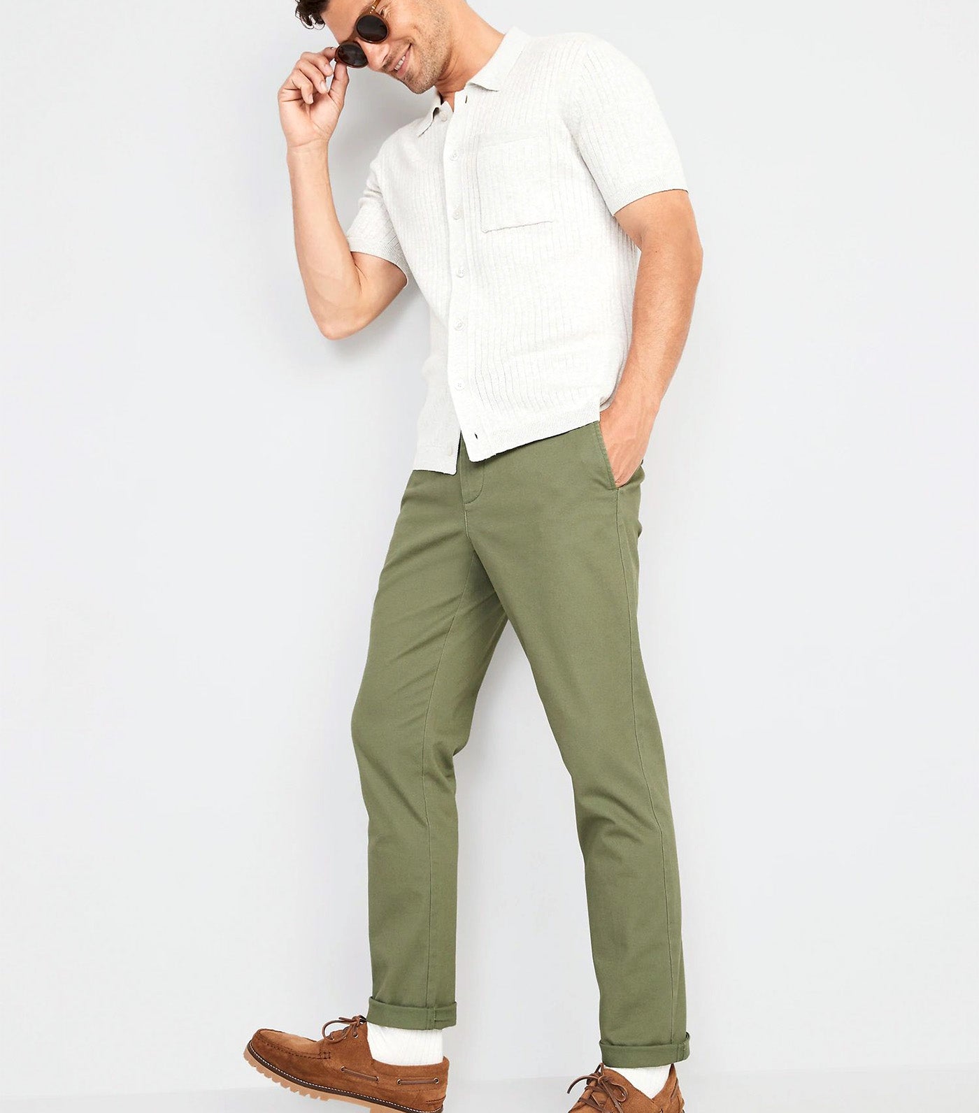 Slim Built-In Flex Rotation Chino Pants for Men Olive Through This