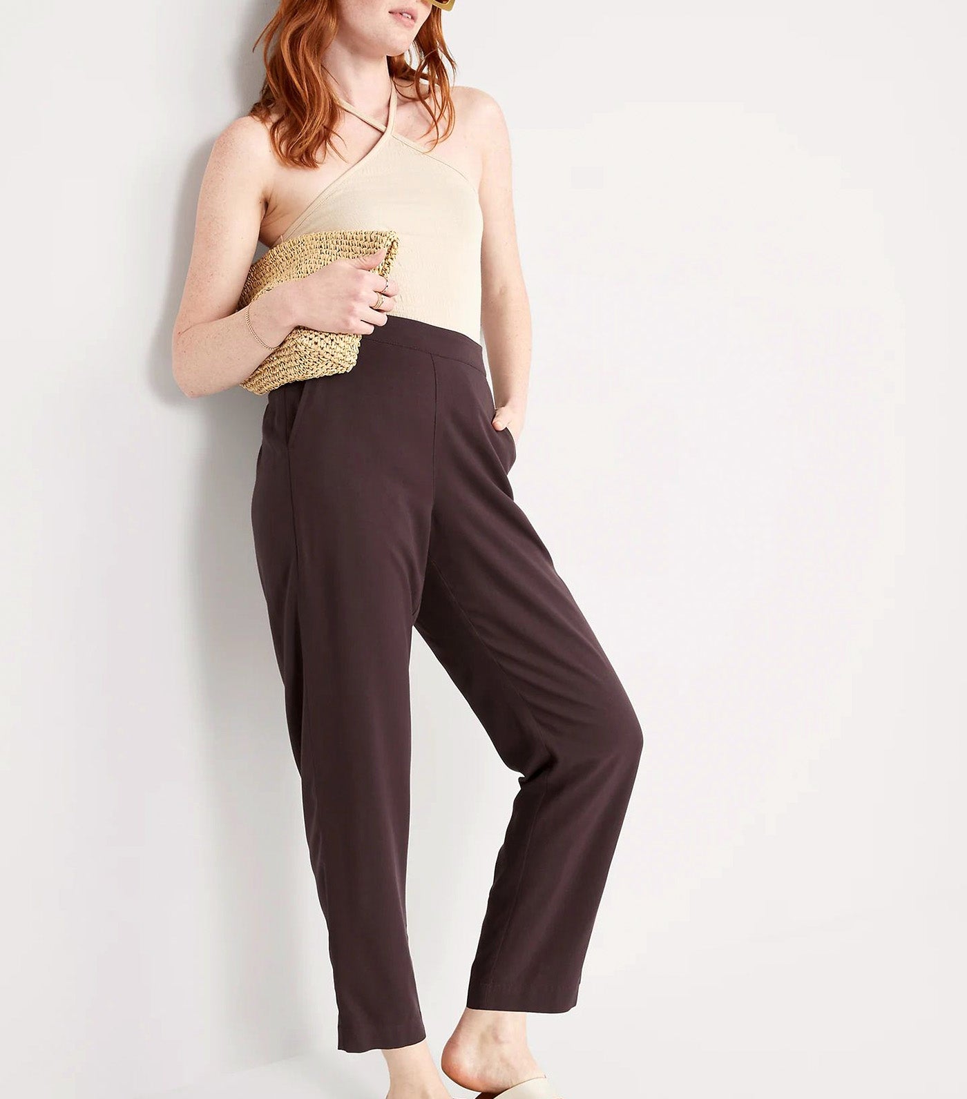 High-Waisted Soft Taper Pants for Women Plum Wine