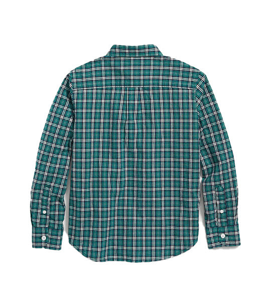 Patterned Poplin Built-In Flex Shirt for Boys Navy/Green Plaid