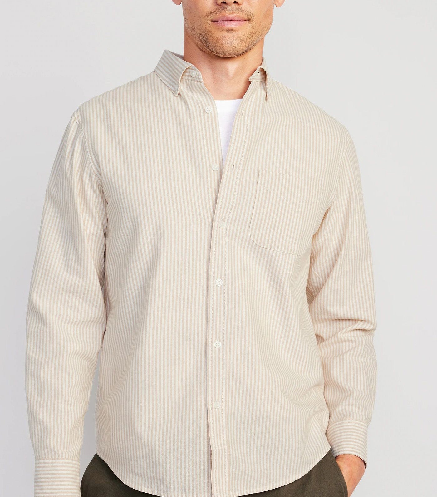 Regular-Fit Everyday Oxford Shirt for Men Khaki Stripe