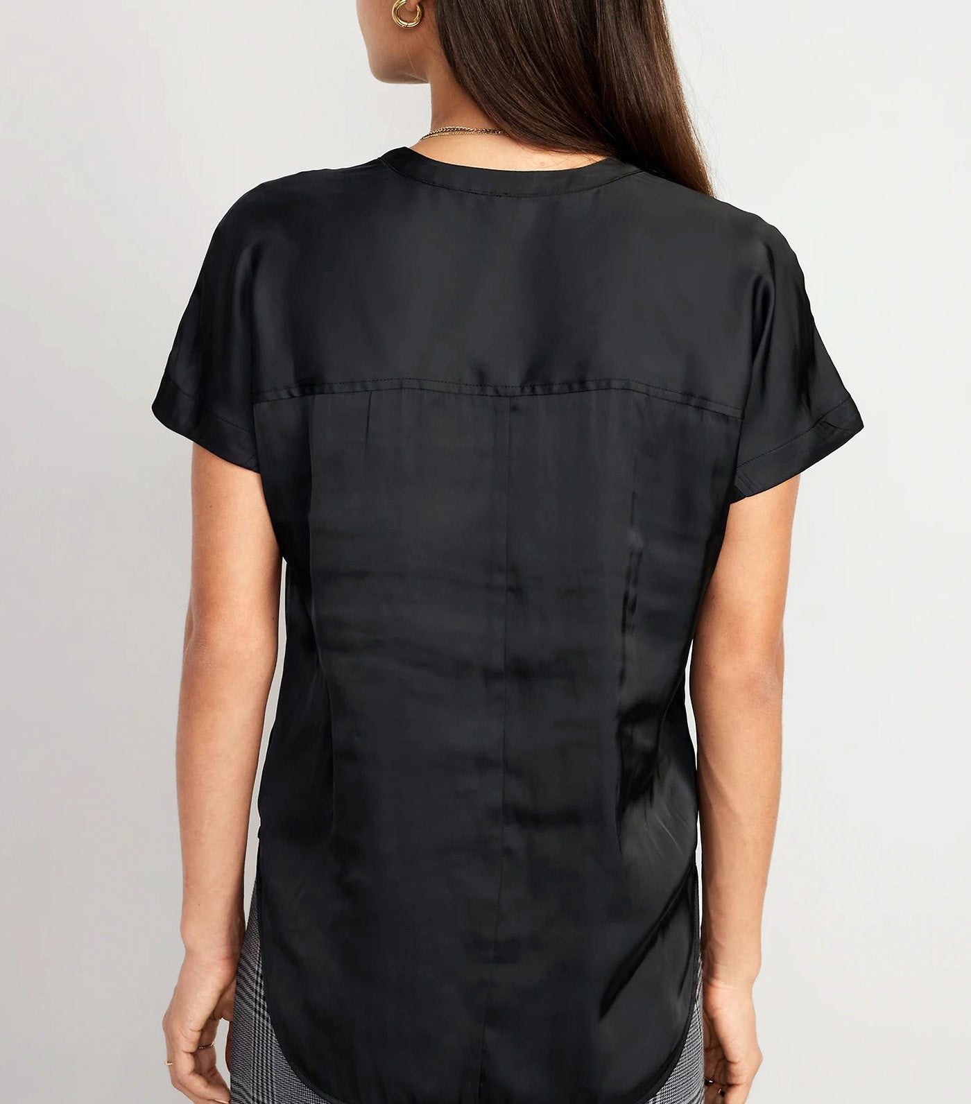 Dolman Sleeve Satin Popover Shirt for Women Black Jack