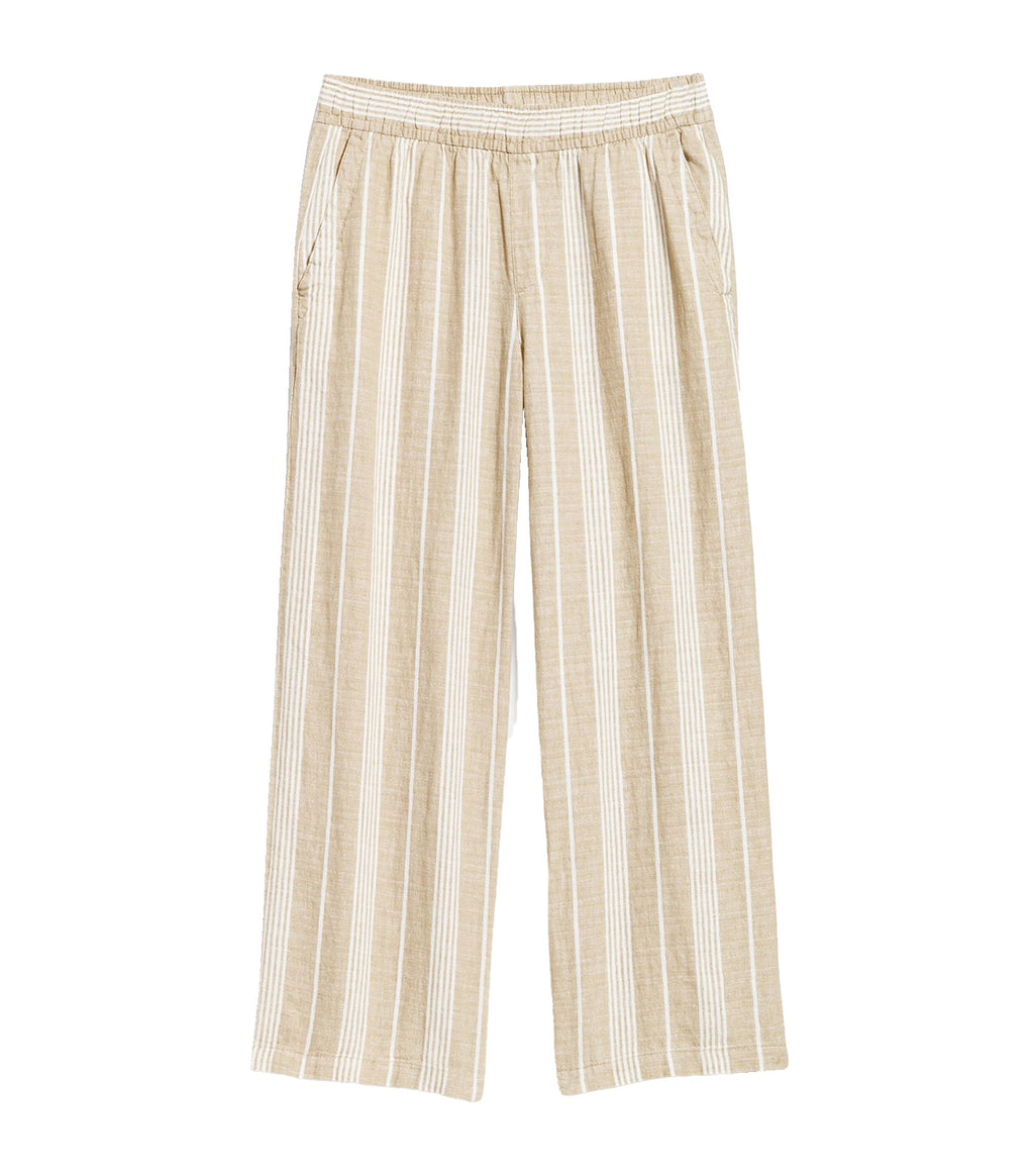 High-Waisted Linen-Blend Wide-Leg Pants for Women Neutral Stripe