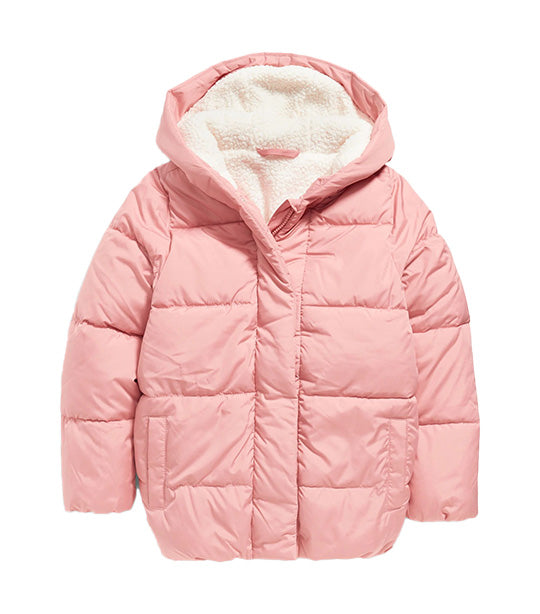 Cocoon Sherpa-Lined Hooded Puffer Jacket for Girls Antique Coral