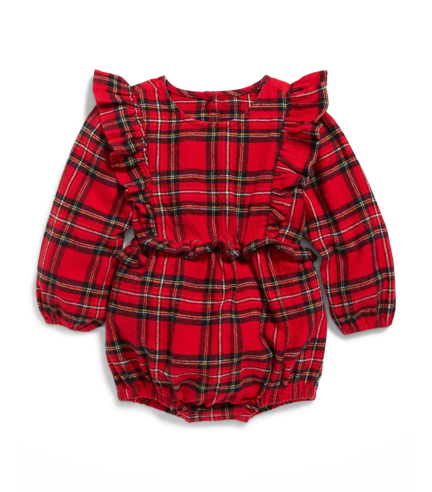 Long-Sleeve Ruffle-Trim Plaid One-Piece Romper for Baby Red Plaid