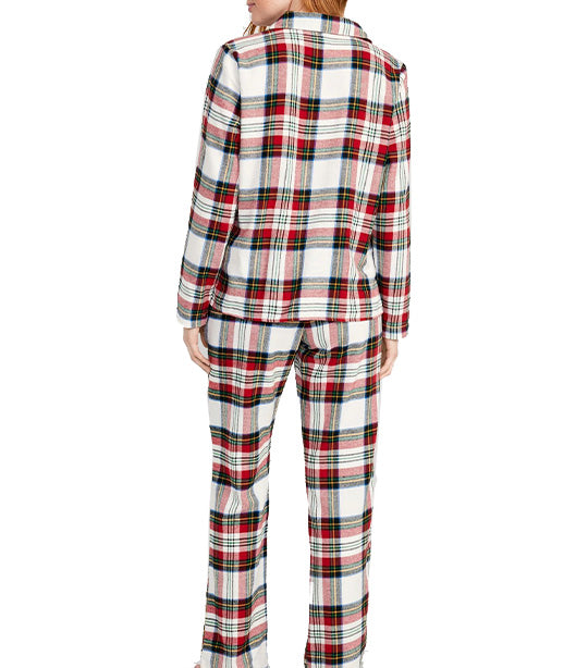 Matching Flannel Pajama Set for Women White Tartan