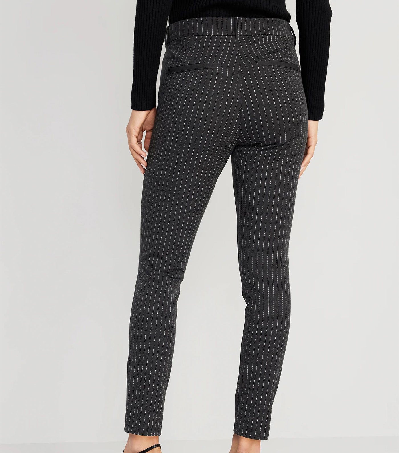 High-Waisted Pixie Skinny Ankle Pants for Women Gray Pinstripe