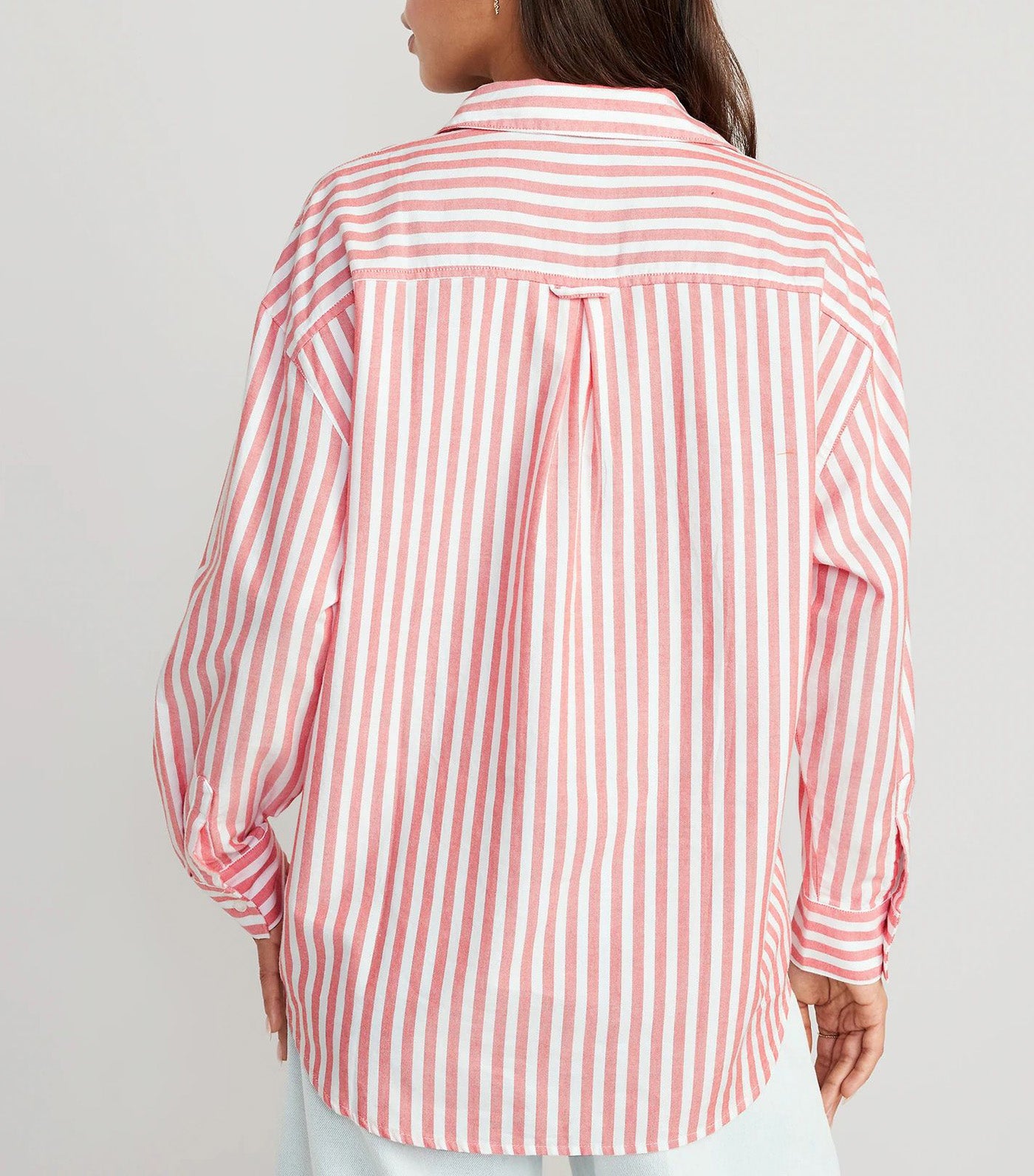 Striped Oxford Boyfriend Shirt for Women White/Red Stripe