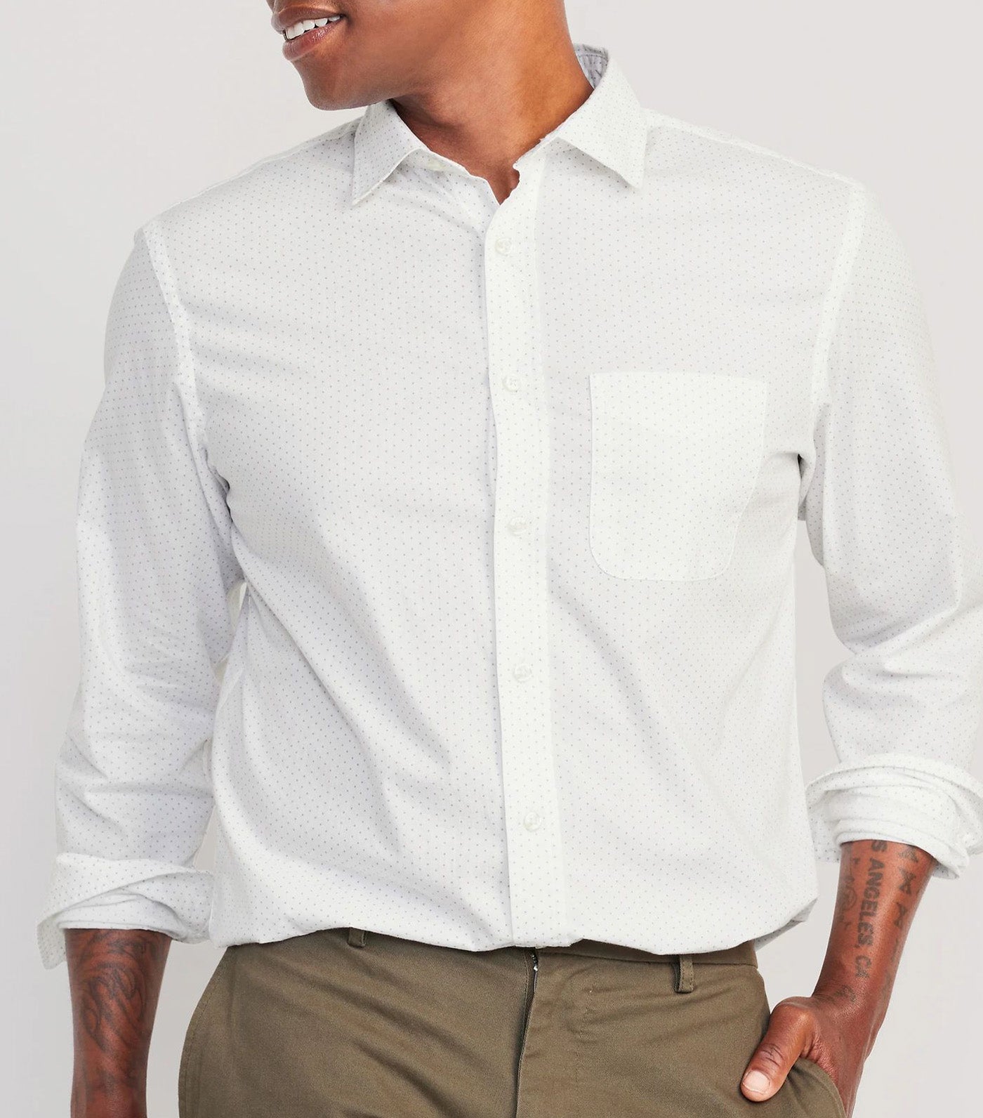 Regular-Fit Built-In Flex Everyday Shirt for Men White Dots