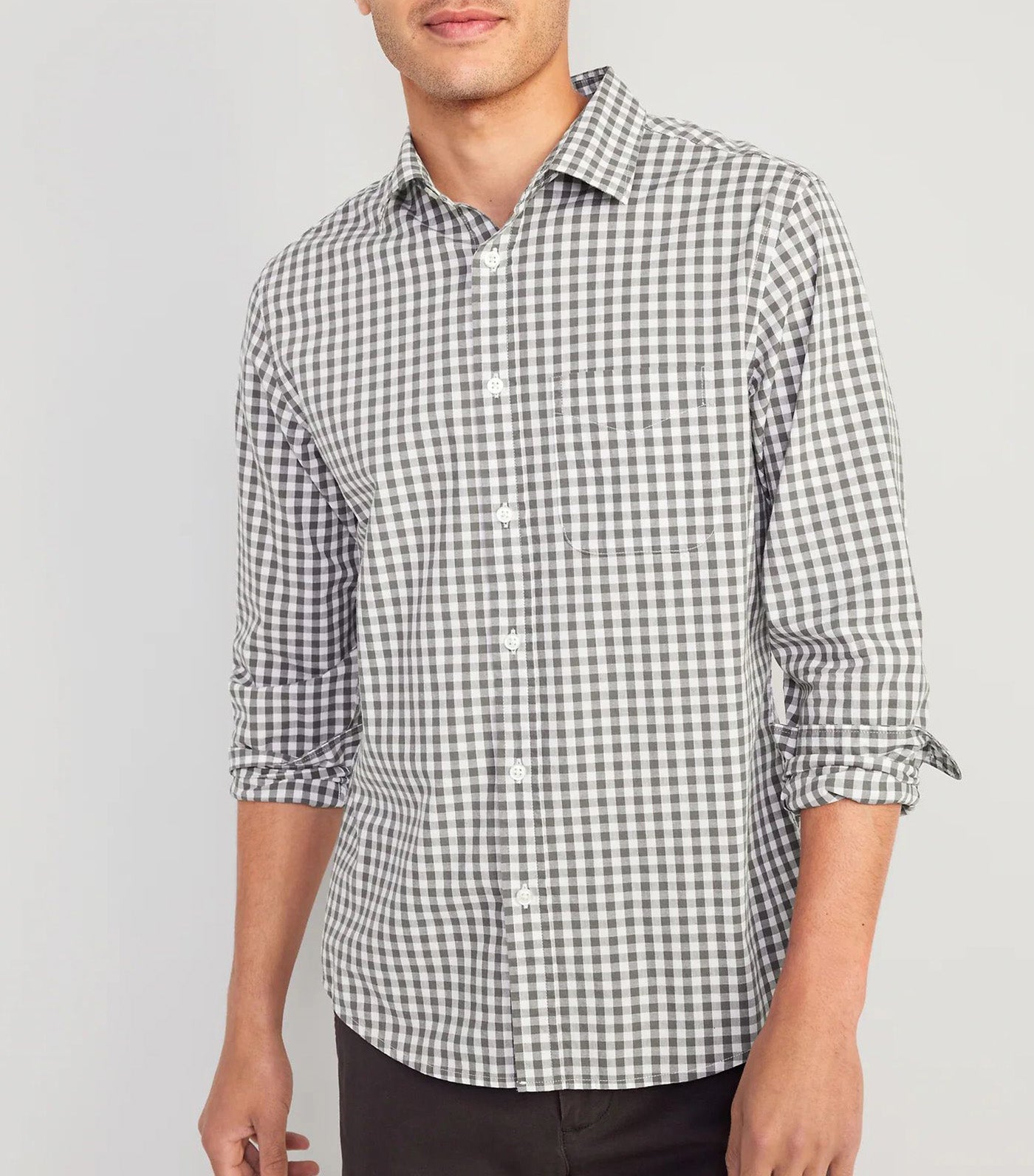 Regular-Fit Built-In Flex Everyday Shirt for Men Gray Gingham Jas