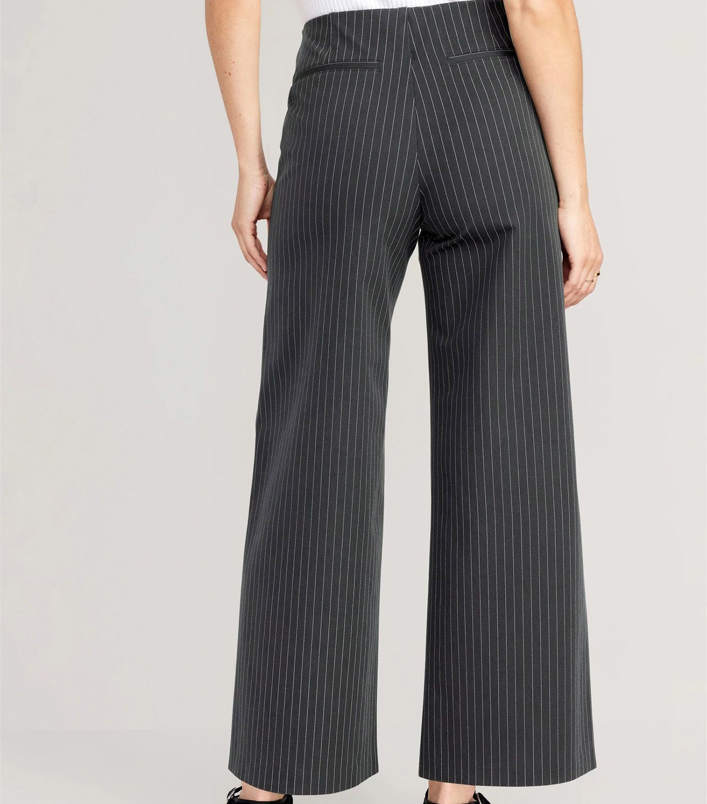 High-Waisted Pull-On Pixie Wide-Leg Pants for Women Gray Pinstripe