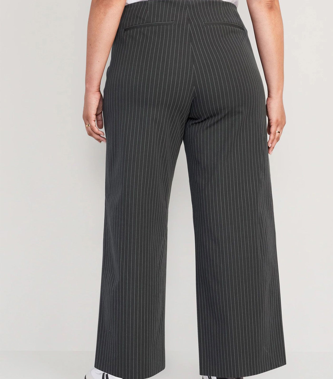 High-Waisted Pull-On Pixie Wide-Leg Pants for Women Gray Pinstripe