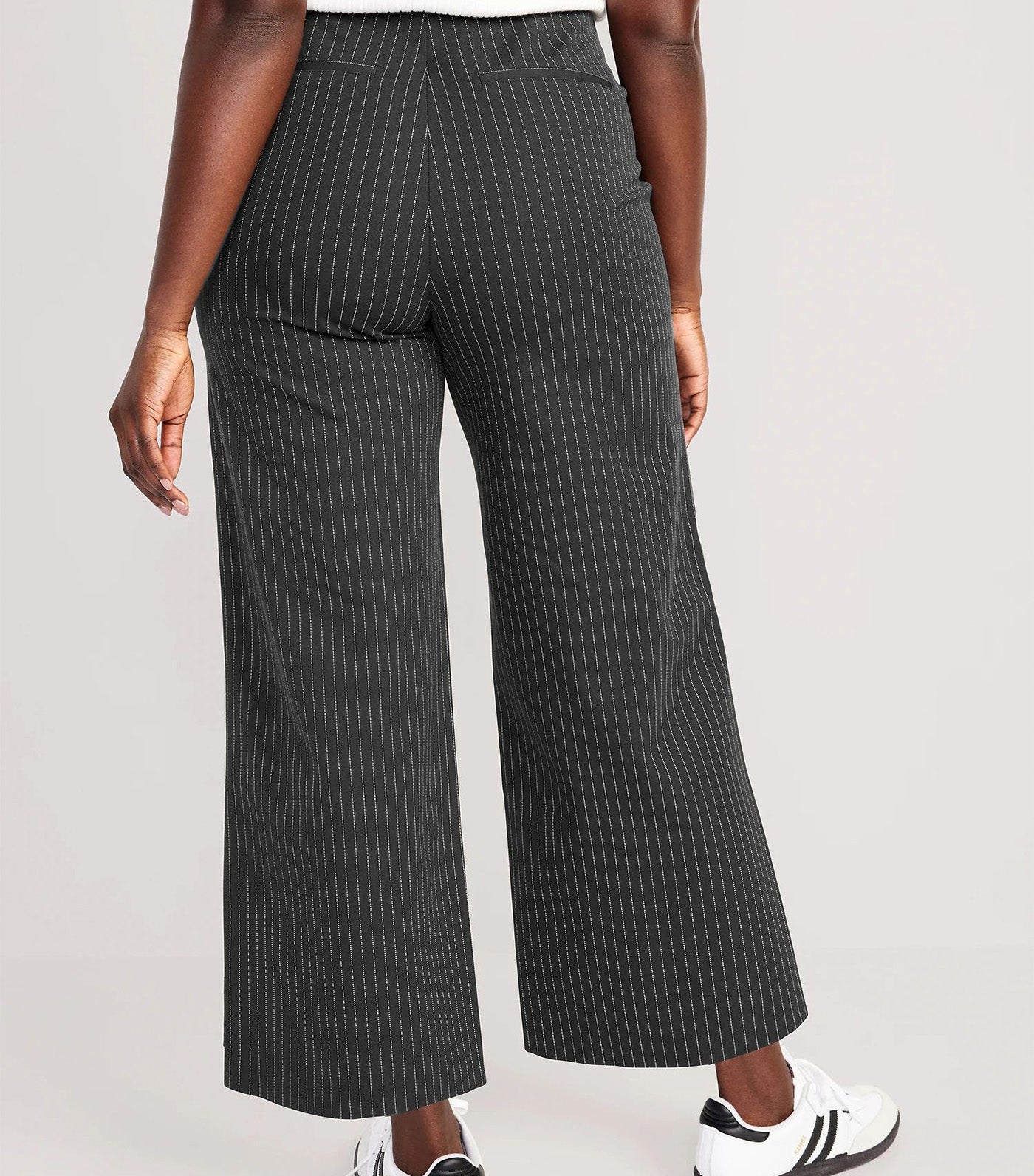 High-Waisted Pull-On Pixie Wide-Leg Pants for Women Gray Pinstripe