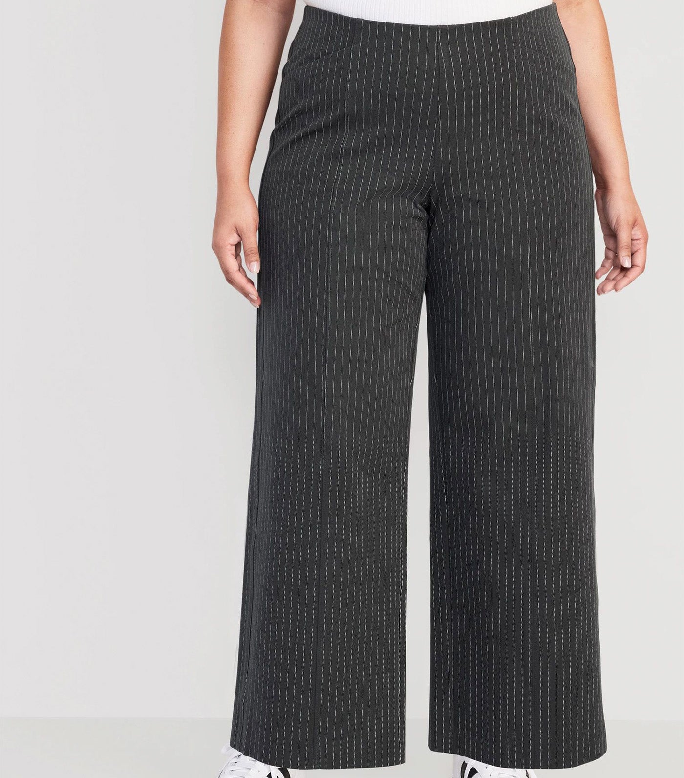 High-Waisted Pull-On Pixie Wide-Leg Pants for Women Gray Pinstripe