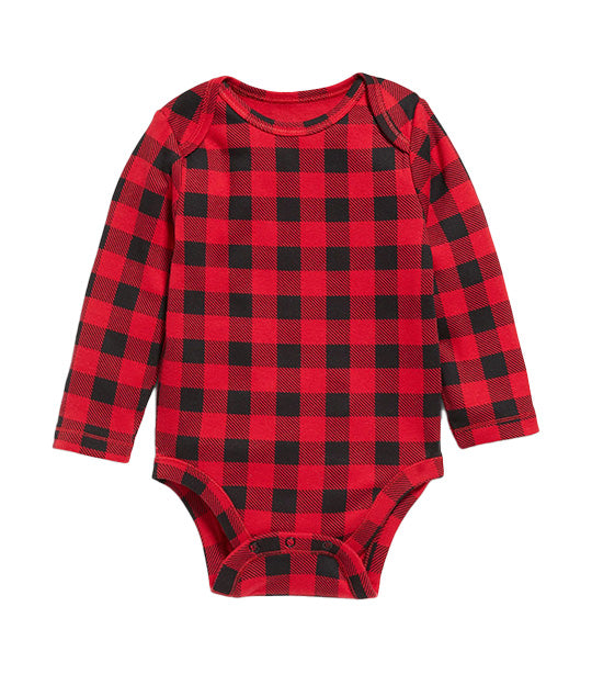 Unisex Long-Sleeve Printed Bodysuit for Baby Red Buffalo Check