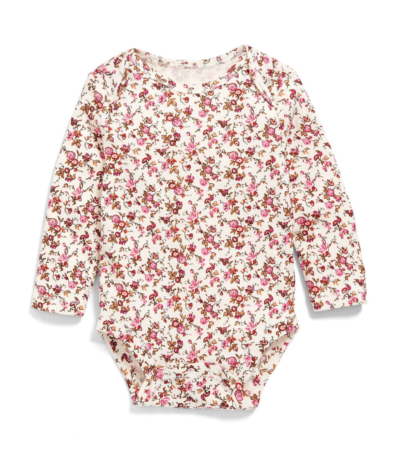Unisex Long-Sleeve Printed Bodysuit for Baby Floral Painted
