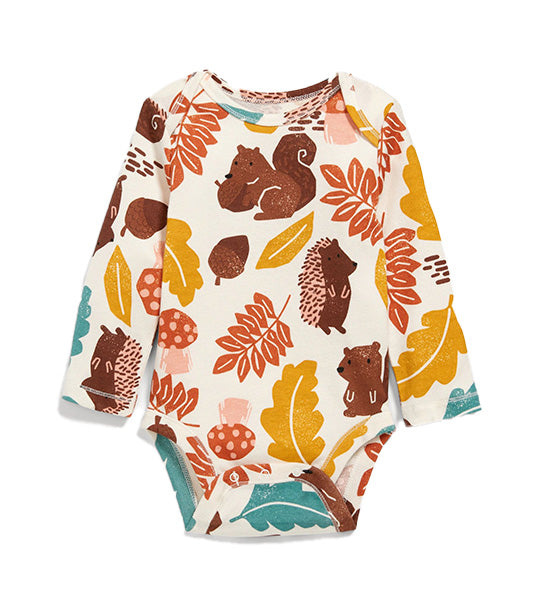 Unisex Printed Long-Sleeve Bodysuit for Baby Autumn Leaf