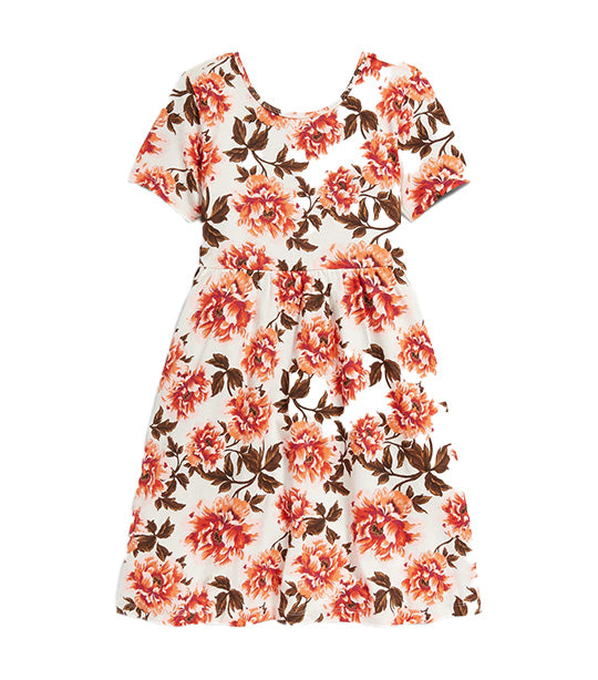 Matching Short-Sleeve Printed Jersey Dress for Girls Cream Floral