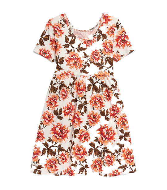 Matching Short-Sleeve Printed Jersey Dress for Girls Cream Floral