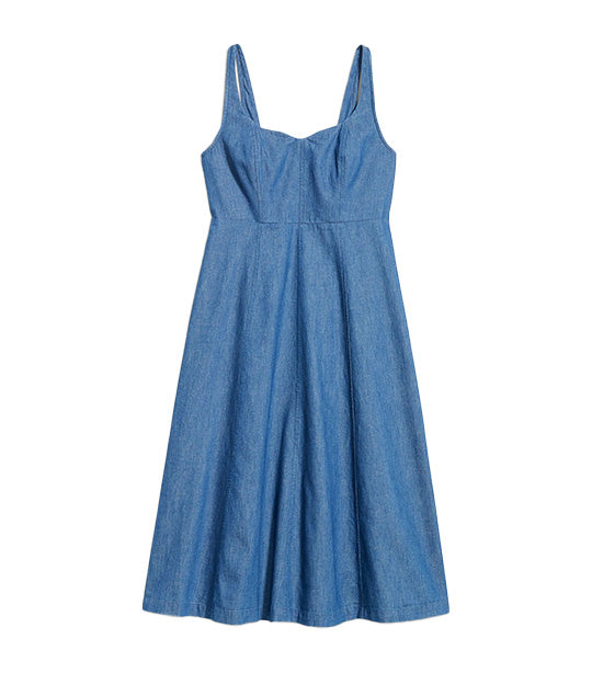 Denim fit and flare midi outlet dress