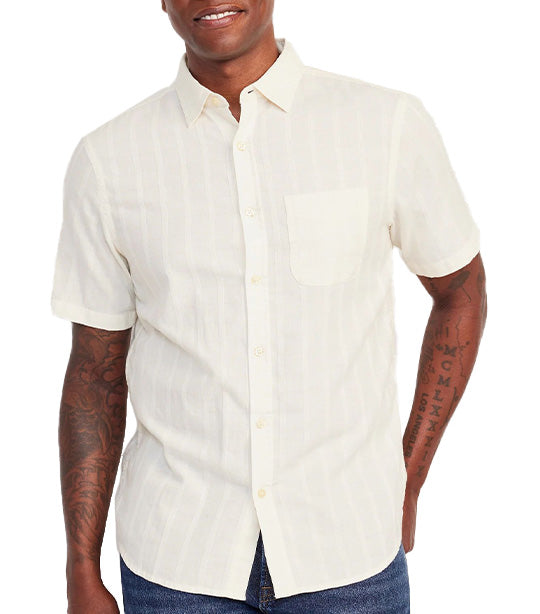 Everyday Short-Sleeve Dobby Shirt for Men White Dobby