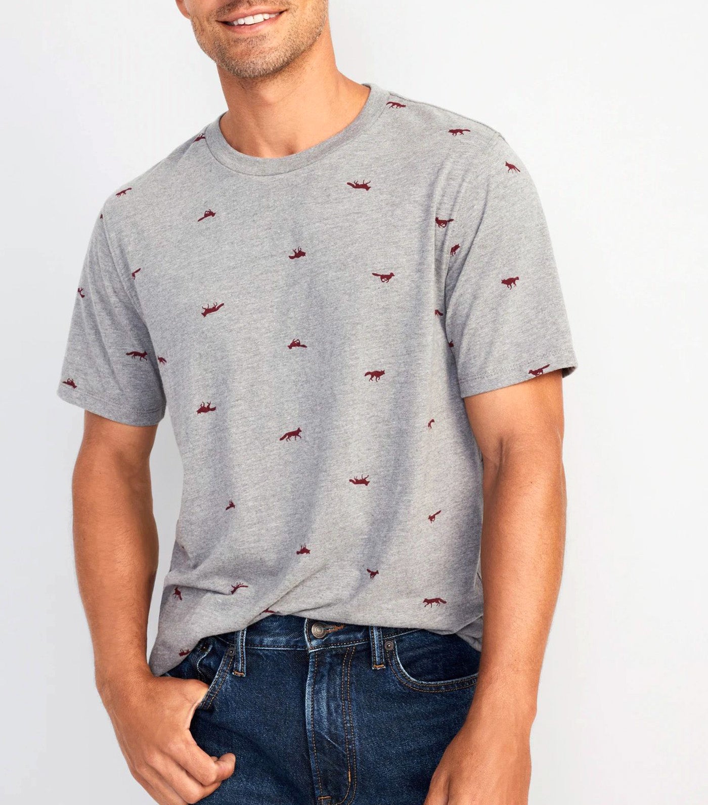 Soft-Washed Printed Crew-Neck T-Shirt for Men Foxes