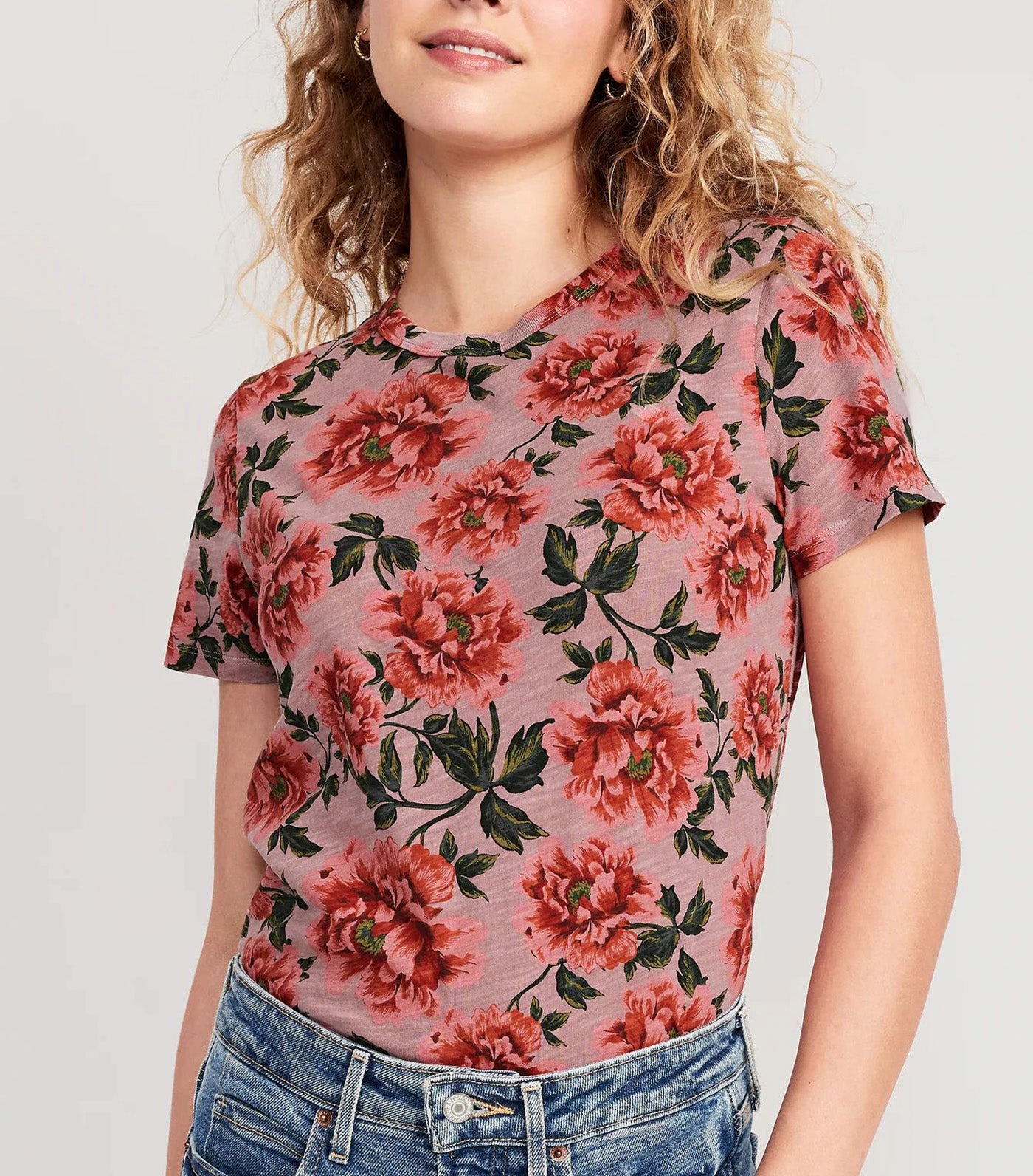 EveryWear Slub-Knit T-Shirt for Women Pink Floral