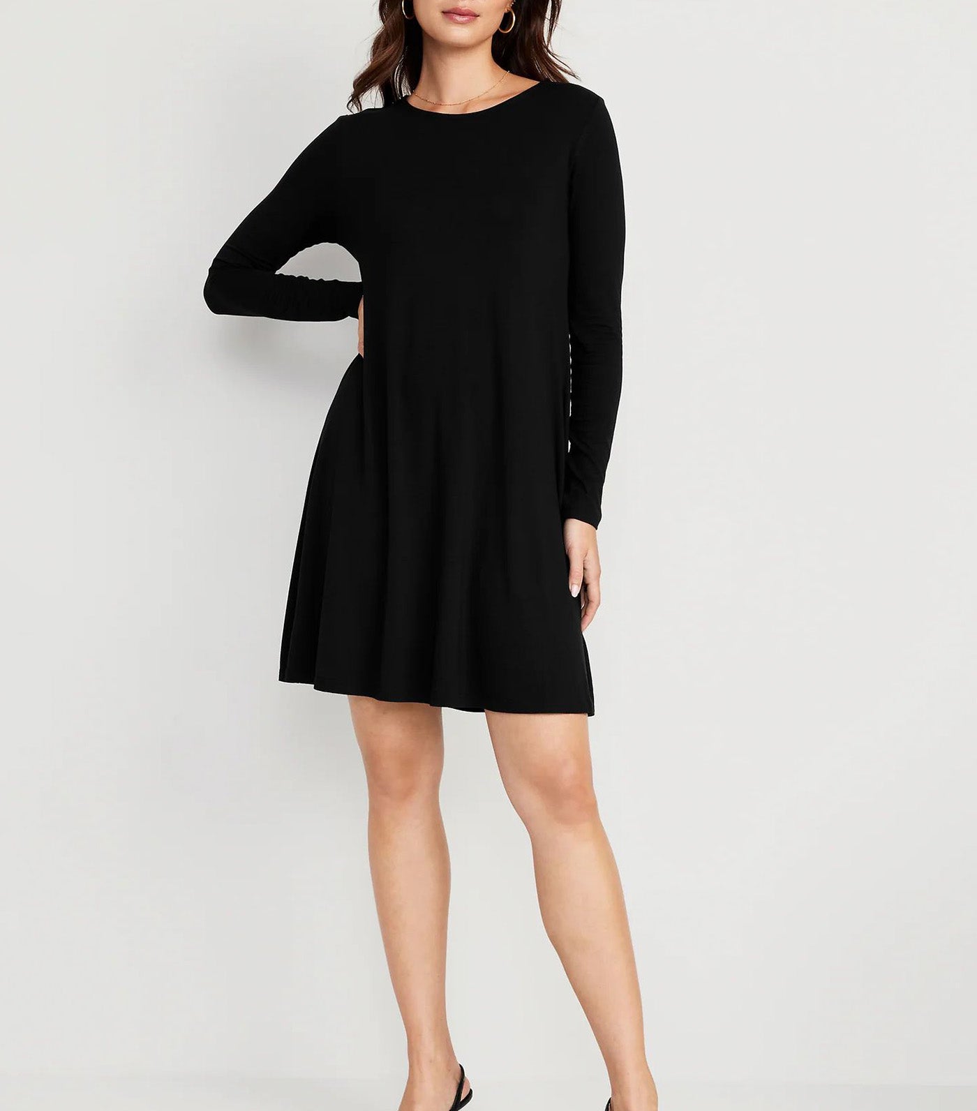 Long-Sleeve Jersey-Knit Mini Swing Dress for Women Black Jack 2