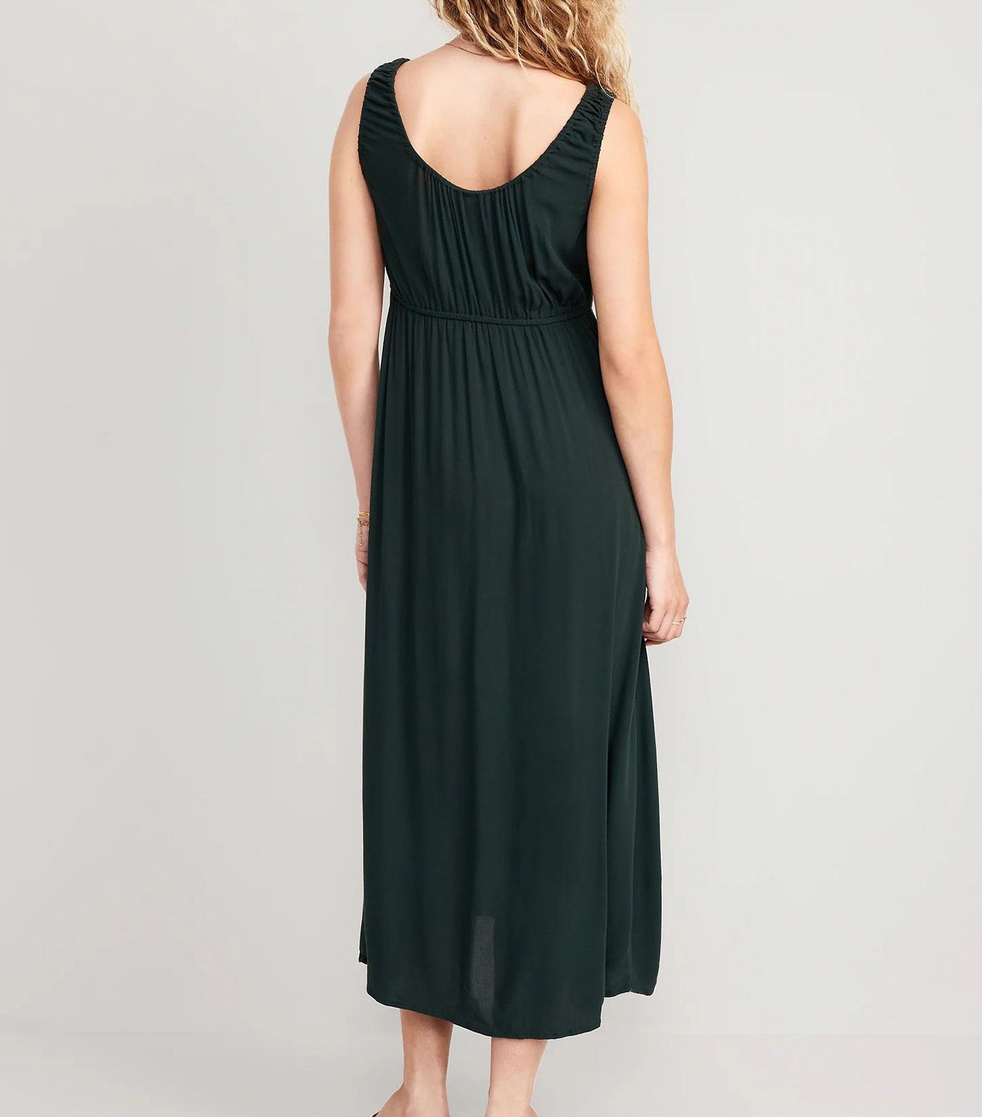 Waist-Defined Sleeveless Tie-Front Midi Dress for Women Dark Bottle