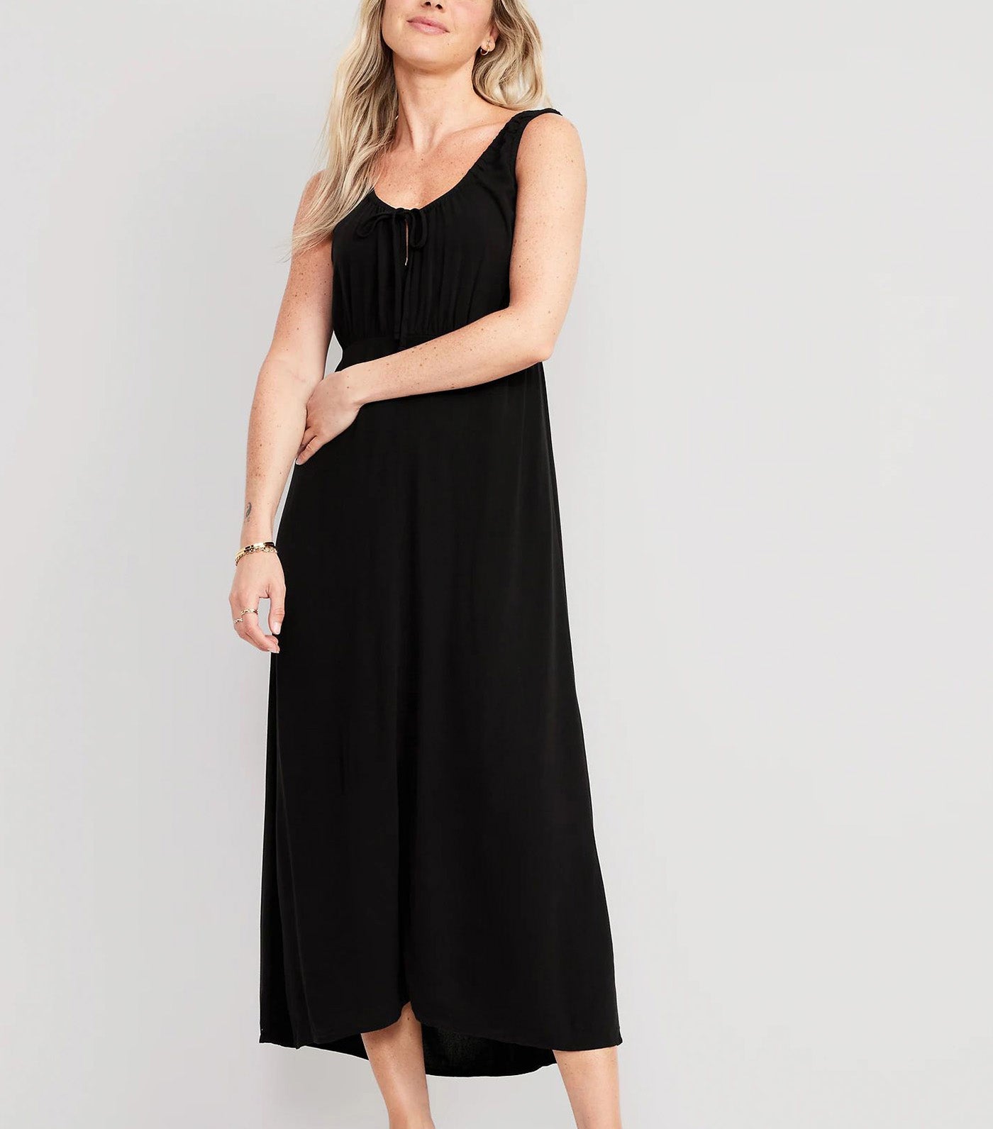 Waist-Defined Sleeveless Crepe Midi Dress for Women Black Jack 2