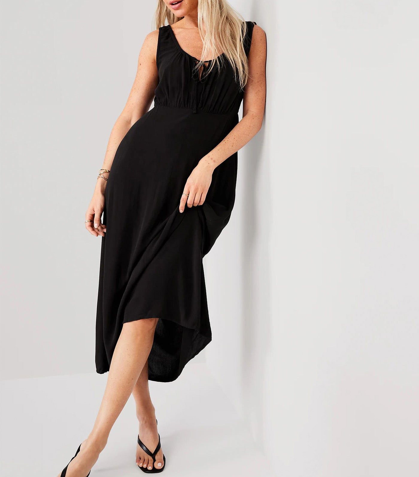 Waist-Defined Sleeveless Crepe Midi Dress for Women Black Jack 2