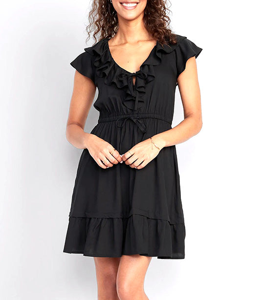 Waist-Defined Ruffle-Trim Mini Dress for Women Blackjack Jas