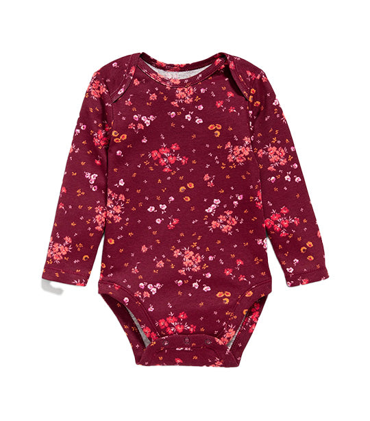Unisex Long-Sleeve Printed Bodysuit for Baby Burgundy Floral