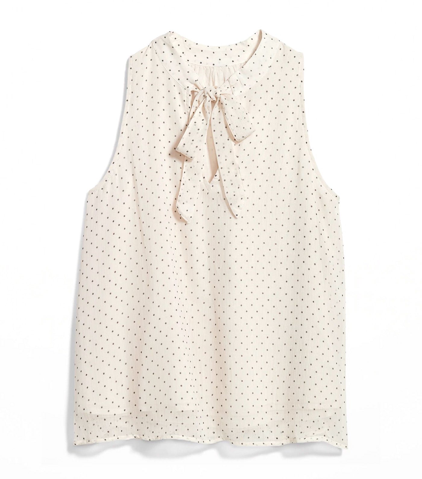 High Neck Bow-Front Chiffon Top for Women White Dots