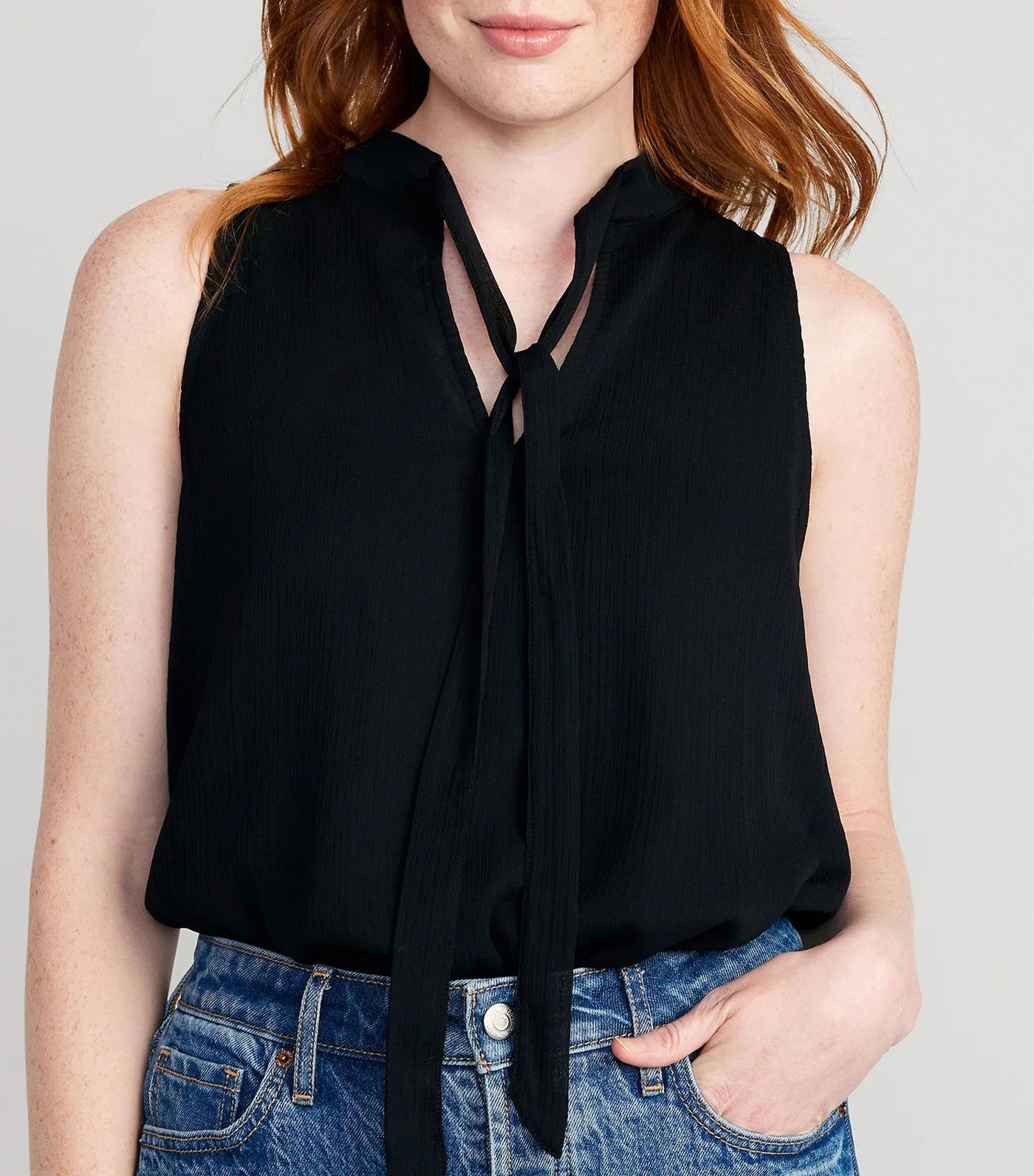 High Neck Bow-Front Chiffon Top for Women Black Jack 2