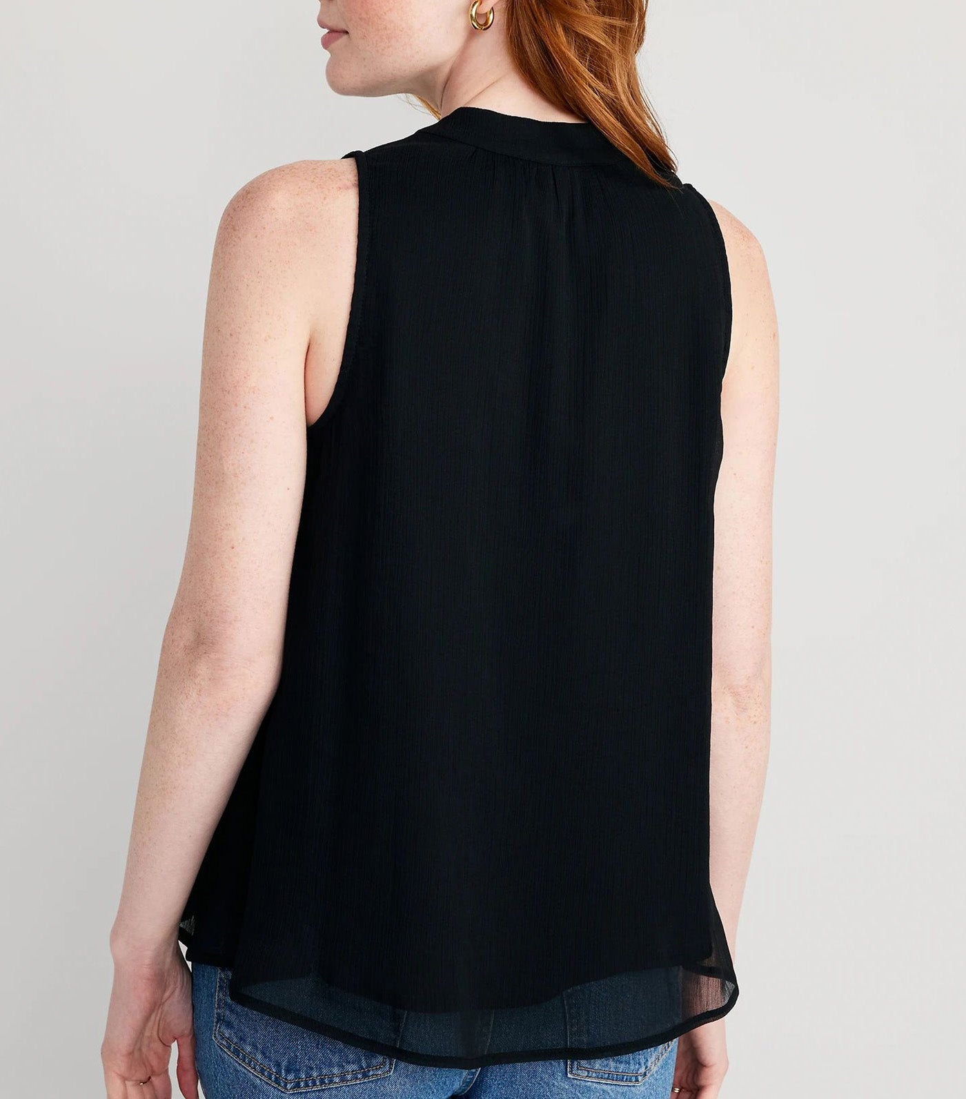 High Neck Bow-Front Chiffon Top for Women Black Jack 2