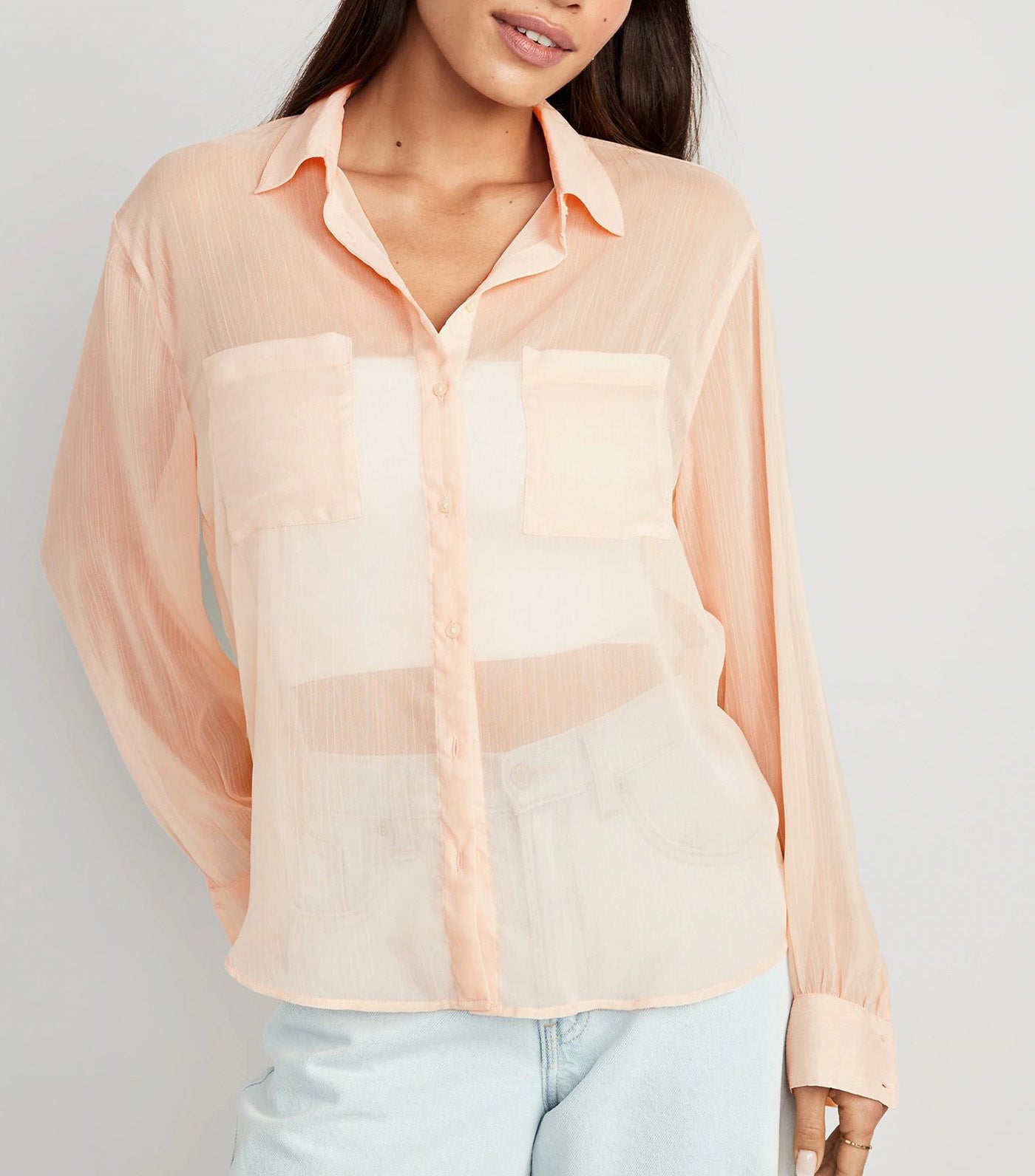 Chiffon Button-Down Shirt for Women Pink Bamboo