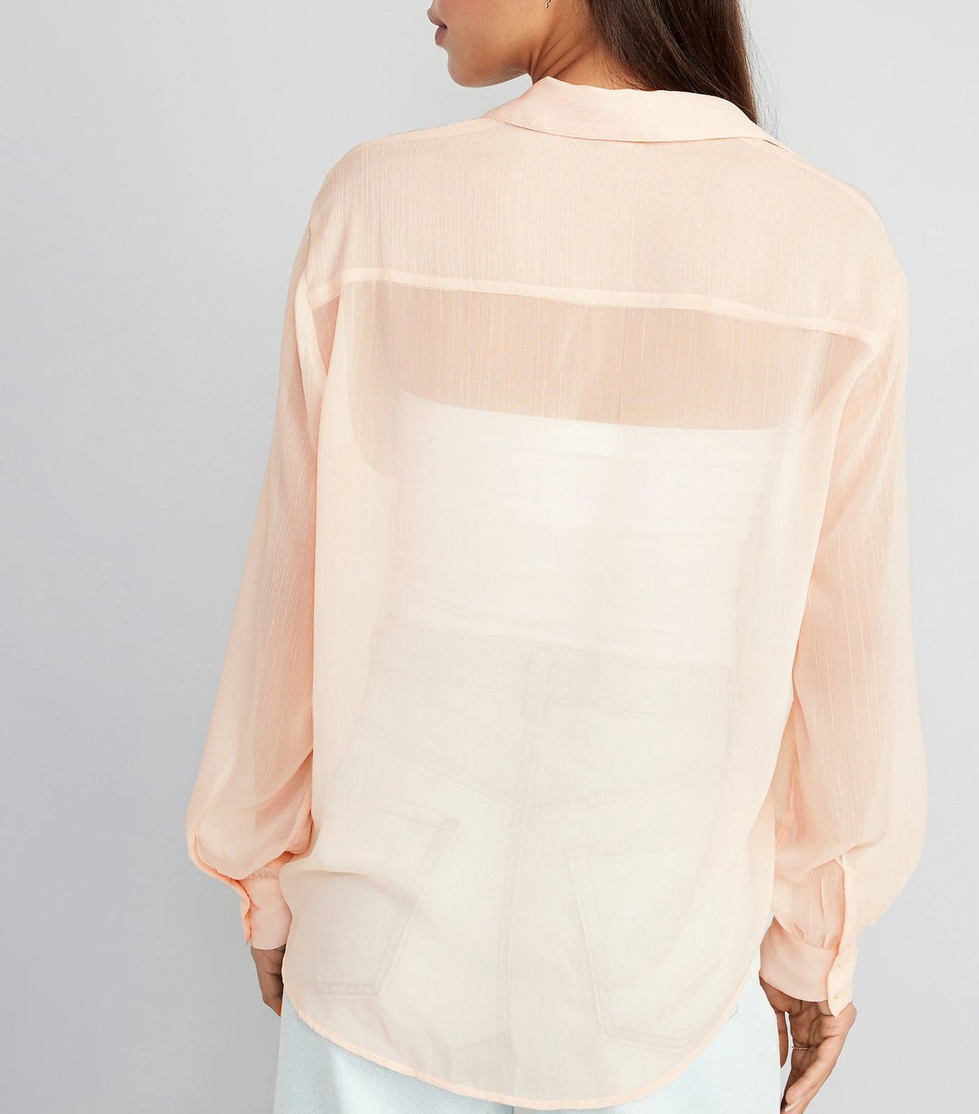 Chiffon Button-Down Shirt for Women Pink Bamboo