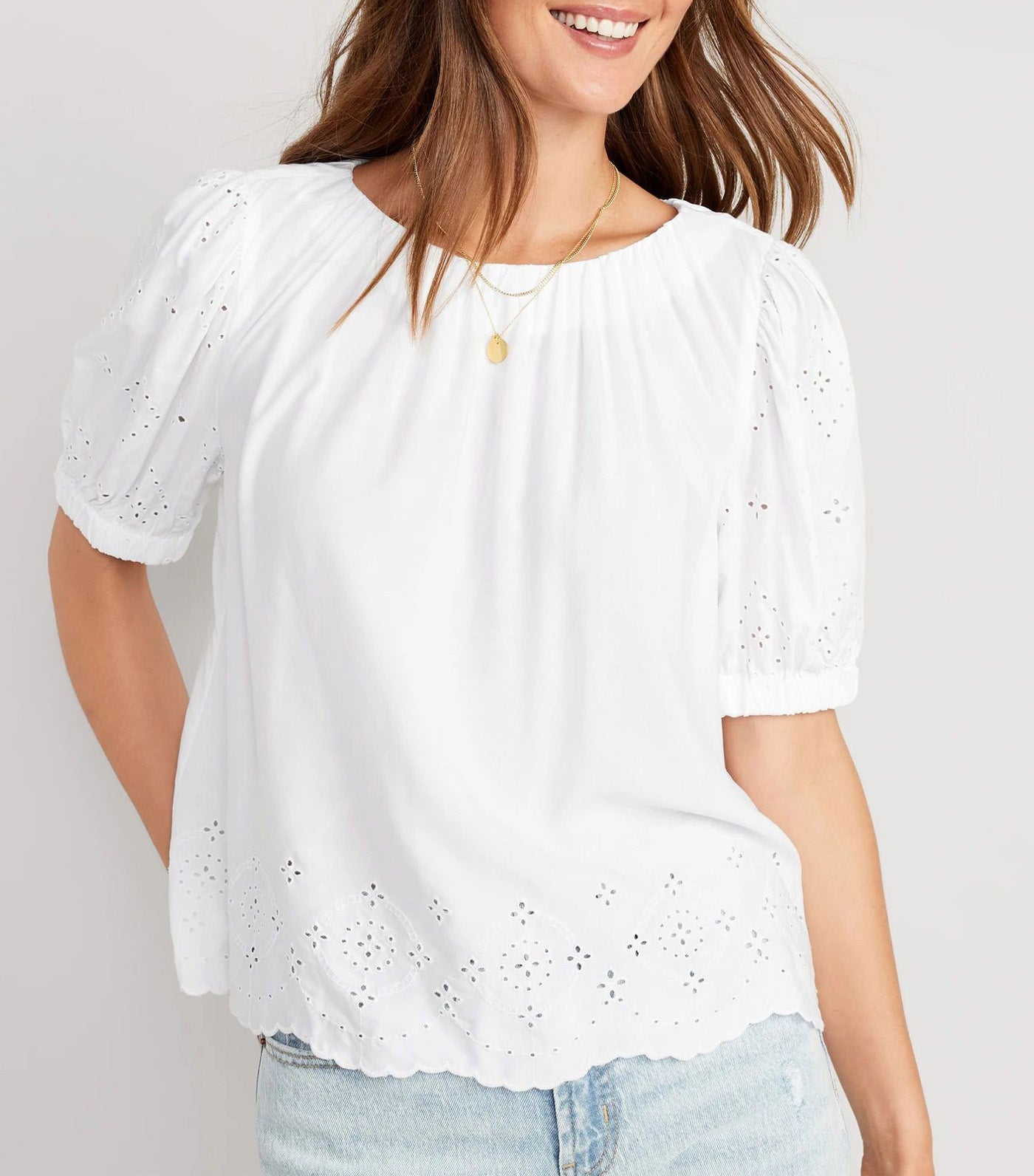 Puff-Sleeve Shirred Top for Women Calla Lily