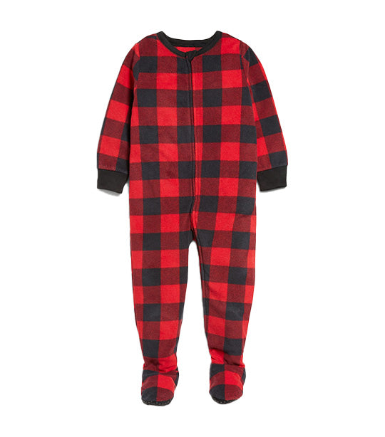 Matching Unisex Two-Way-Zip Microfleece Pajama One-Piece for Toddler and Baby Red Buffalo Check