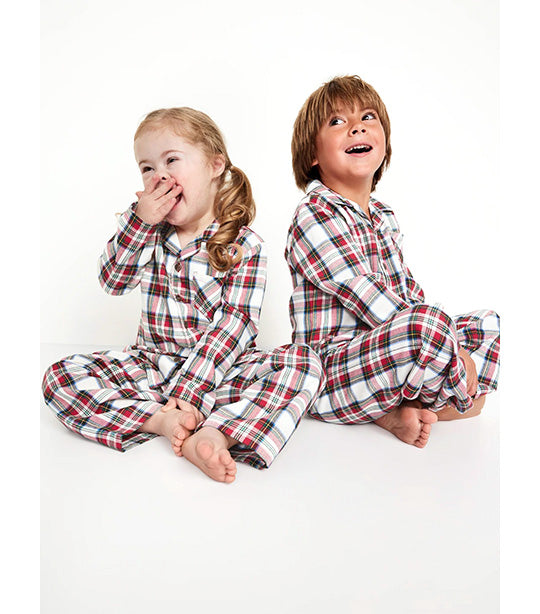 Unisex Pajama Set for Toddler & Baby White Tartan
