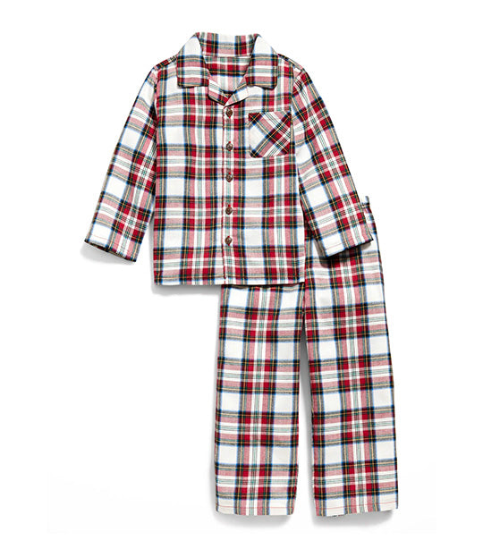 Unisex Pajama Set for Toddler & Baby White Tartan