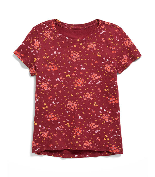 Softest Short-Sleeve Printed T-Shirt for Girls Burgundy Floral