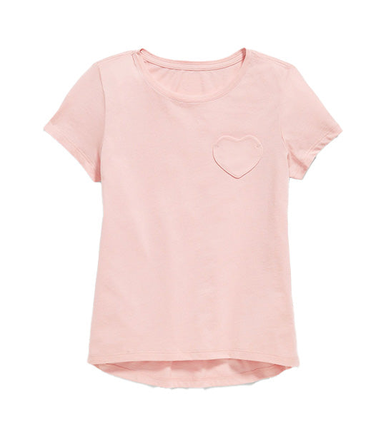 Softest Short-Sleeve Heart-Pocket T-Shirt for Girls Blush Hue
