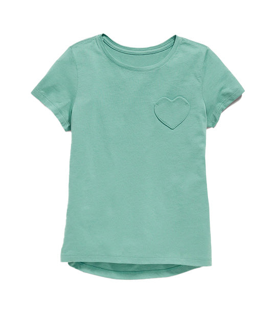 Softest Short-Sleeve Heart-Pocket T-Shirt for Girls Parisian Green